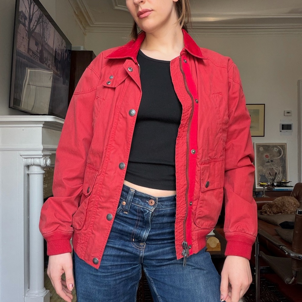 Ralph Lauren Red Bomber Jacket with Snap & Zip Front